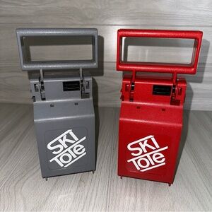 Vtg Ski Tote Lot (2) Locking Red And Gray Handle‎ Carrying
